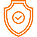 drawing of an orange shield with a tick symbol inside to depict reliability