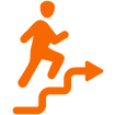 drawing of orange person walking up stairs to depict success